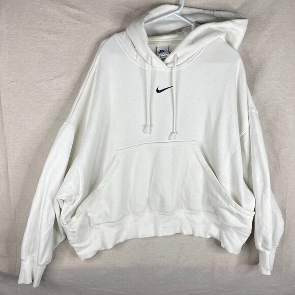 Nike Tops - Nike Phoenix Fleece Oversized Hoodie Center Swoosh Pullover Womens Large White